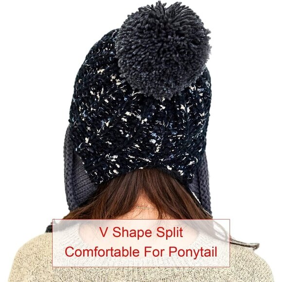 ✨ Huamulan Ear Flaps Sherpa Ski Women Black Peruvian Beanie Snow Pom Pom Hats - Picture 3 of 8
